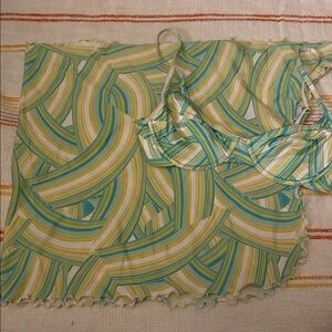 Small + OS - NWOT - L*space - Striped Bikini with Green & Yellow + Coverup Skirt
